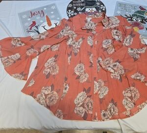 Cato Coral Floral Top